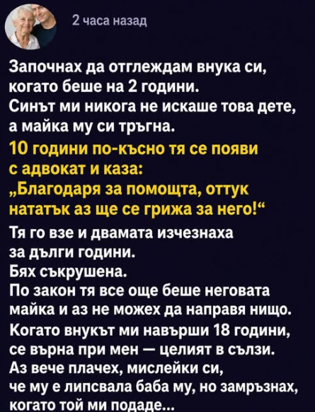 Някога отгледах внука си като собствен син — до деня, в който го отнеха от мен
