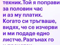 Пералнята протече, затова извиках техник.