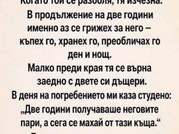 Свекърва ми винаги ме мразеше. Постоянно повтаряше на сина си, че съм с него само заради парите.